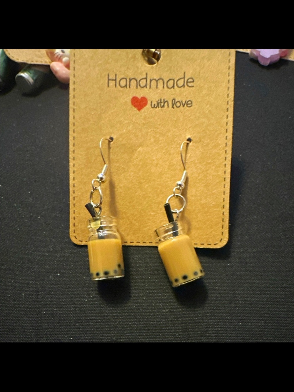 Handmade Yellow Bubble Tea Jar Dangle Earrings